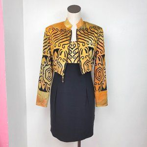 Vintage 90s Mesmerize Black & Gold Cropped Jacket & Mini Dress Two Piece Set